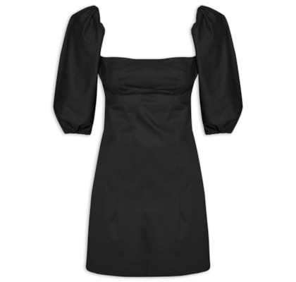 Vestido Curto Mangas Bufantes - Preto 