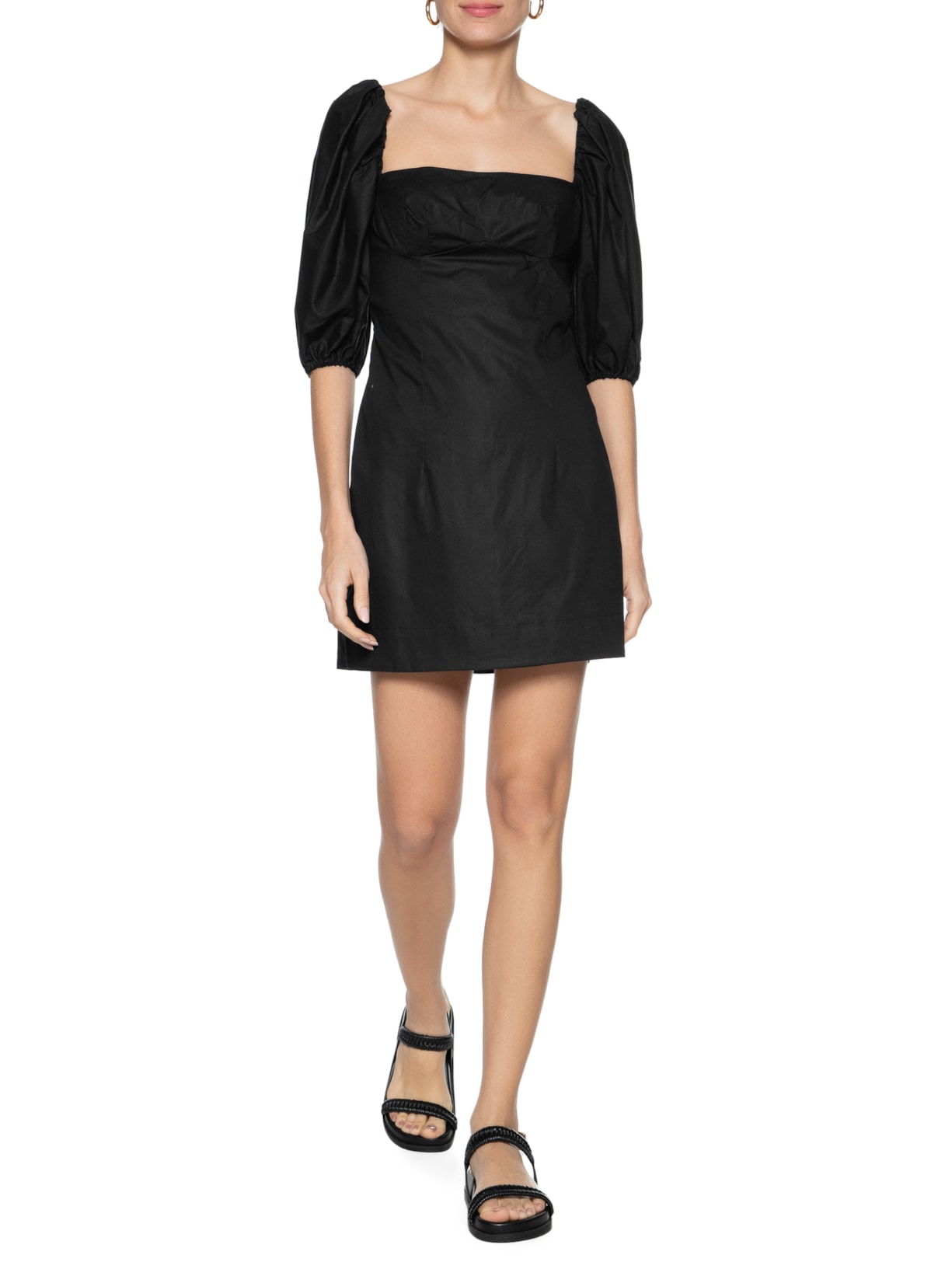 Vestido Curto Mangas Bufantes Preto  Farm