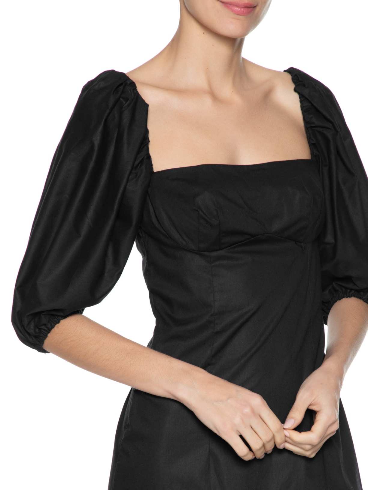 Vestido Curto Mangas Bufantes Preto  Farm