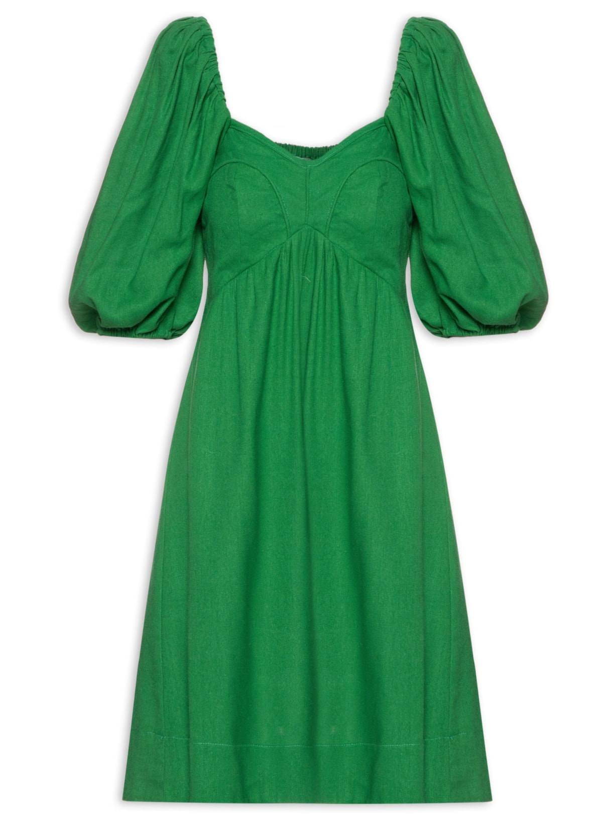 Vestido Curto Mangas Bufantes - Verde