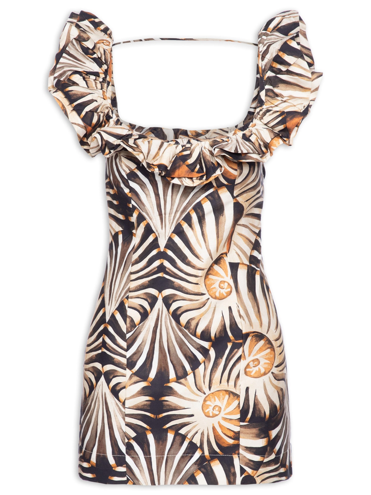 Vestido Curto Mar de Concha Marrom  Farm