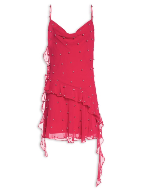 Vestido Curto Marina Babado Vertical - Vermelho