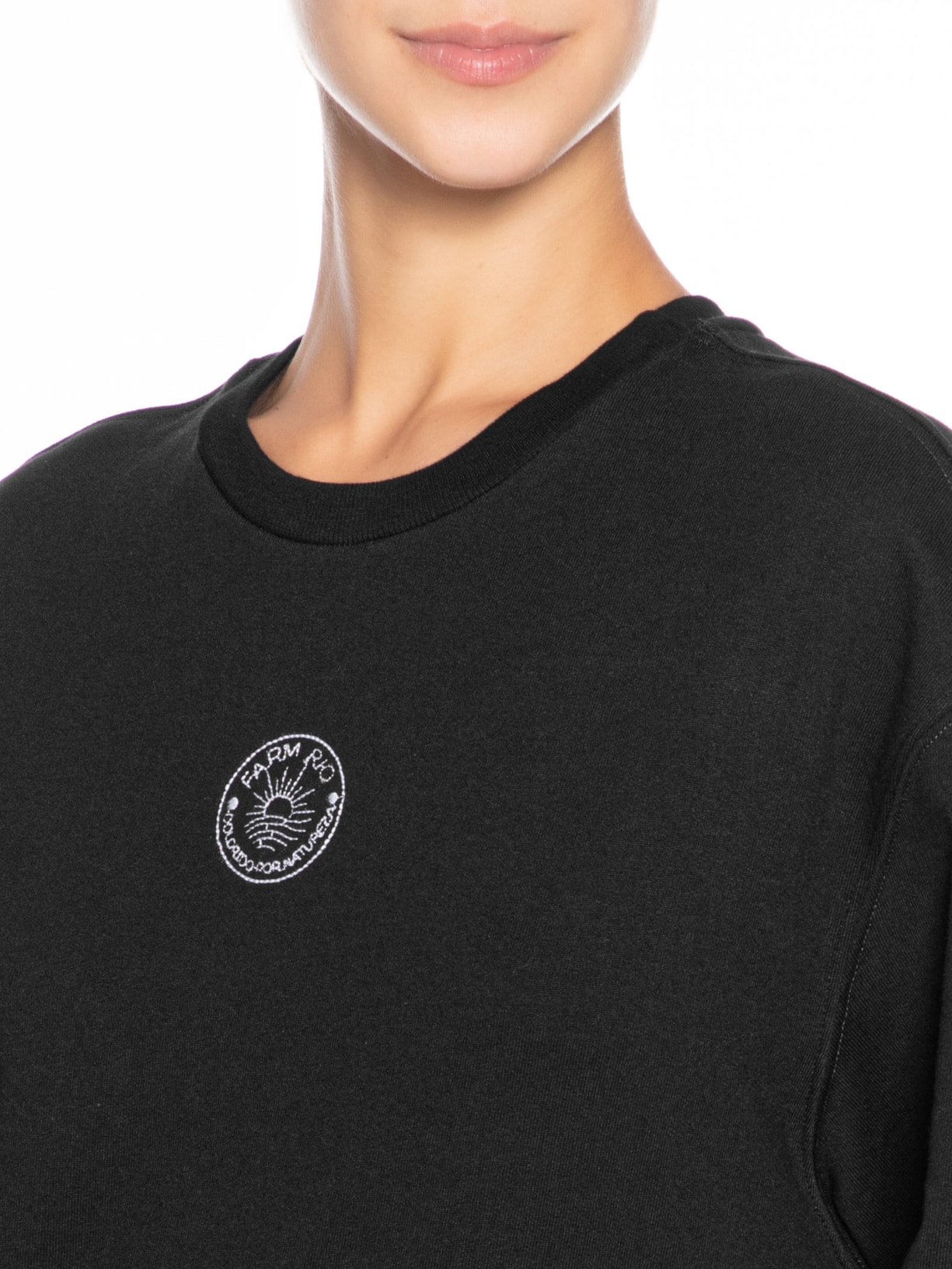 Vestido Curto Moletom Bordado Preto Farm