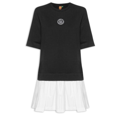 Vestido Curto Moletom Bordado - Preto