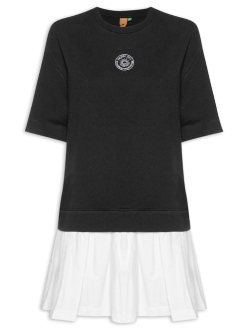 Vestido Curto Moletom Bordado - Preto