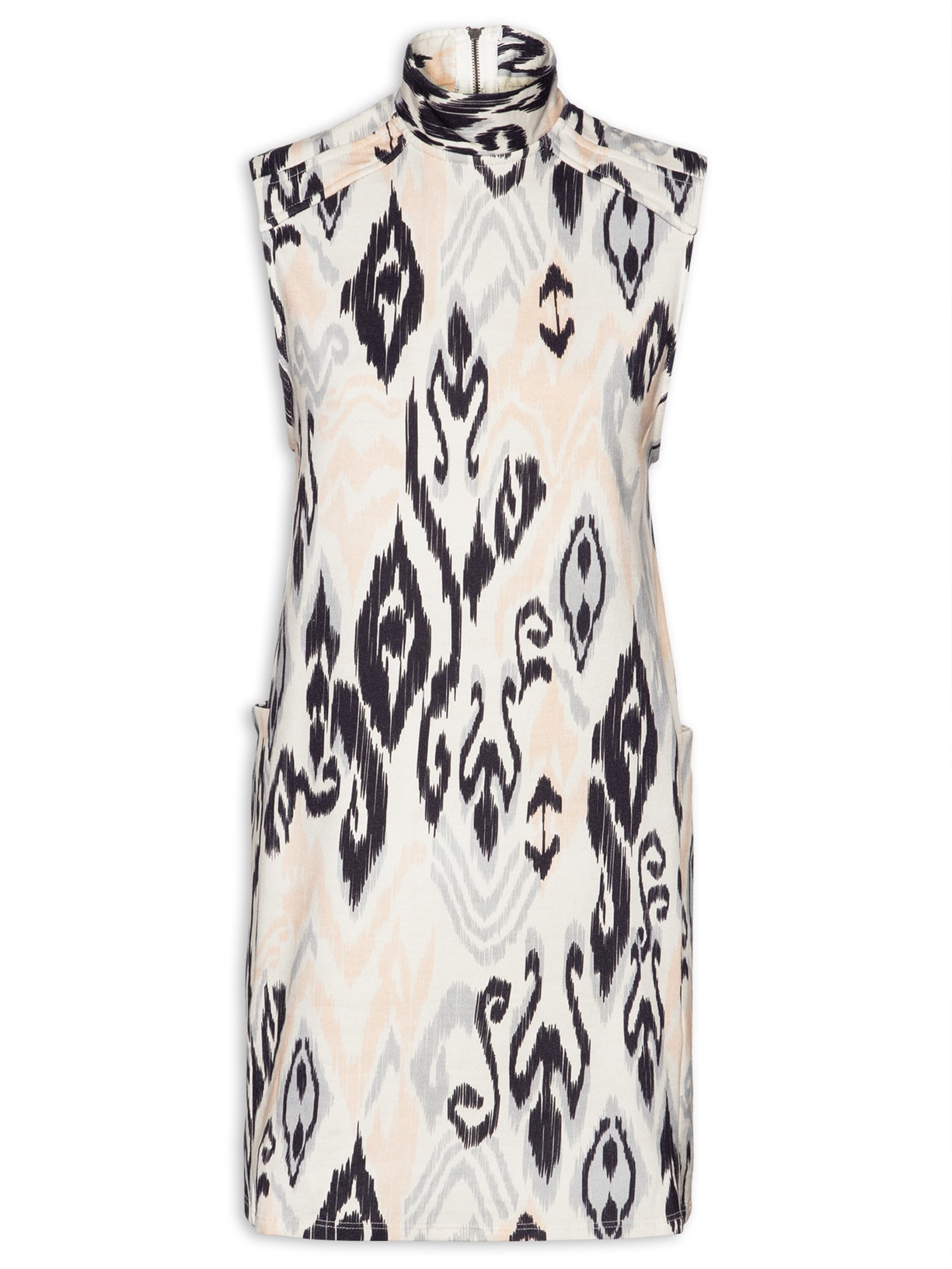 Vestido Curto Moletom Ikat Marfim - Bege