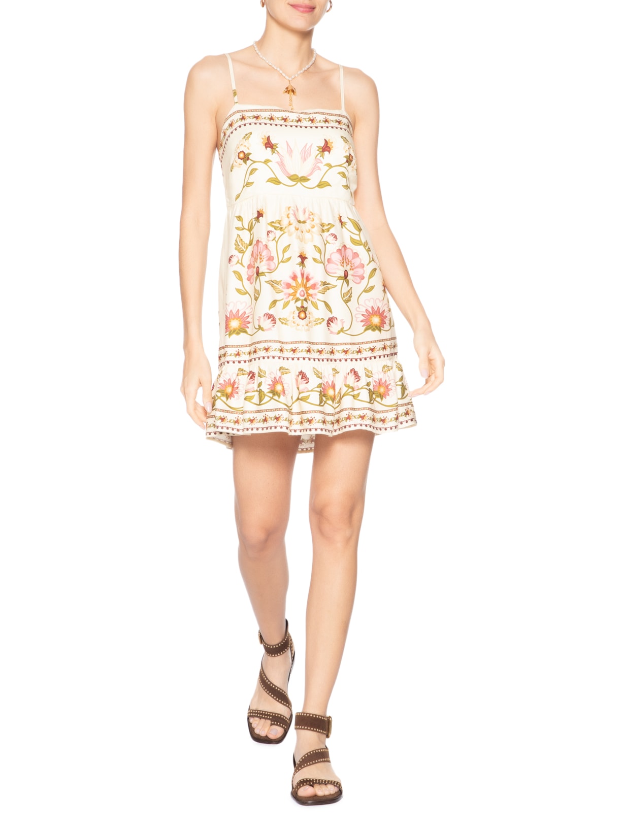 Vestido Curto Natureza Romântica Bege Farm