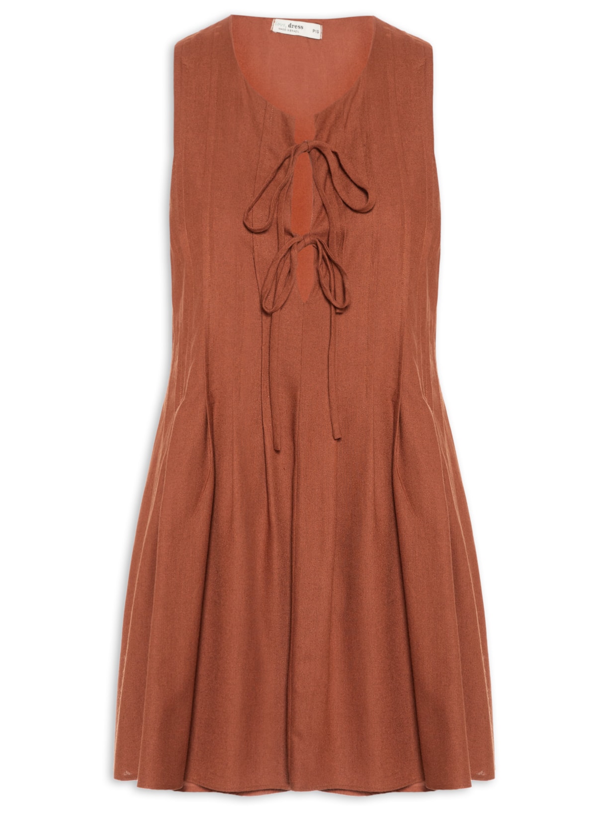 Vestido Curto Nervura Linho - Marrom