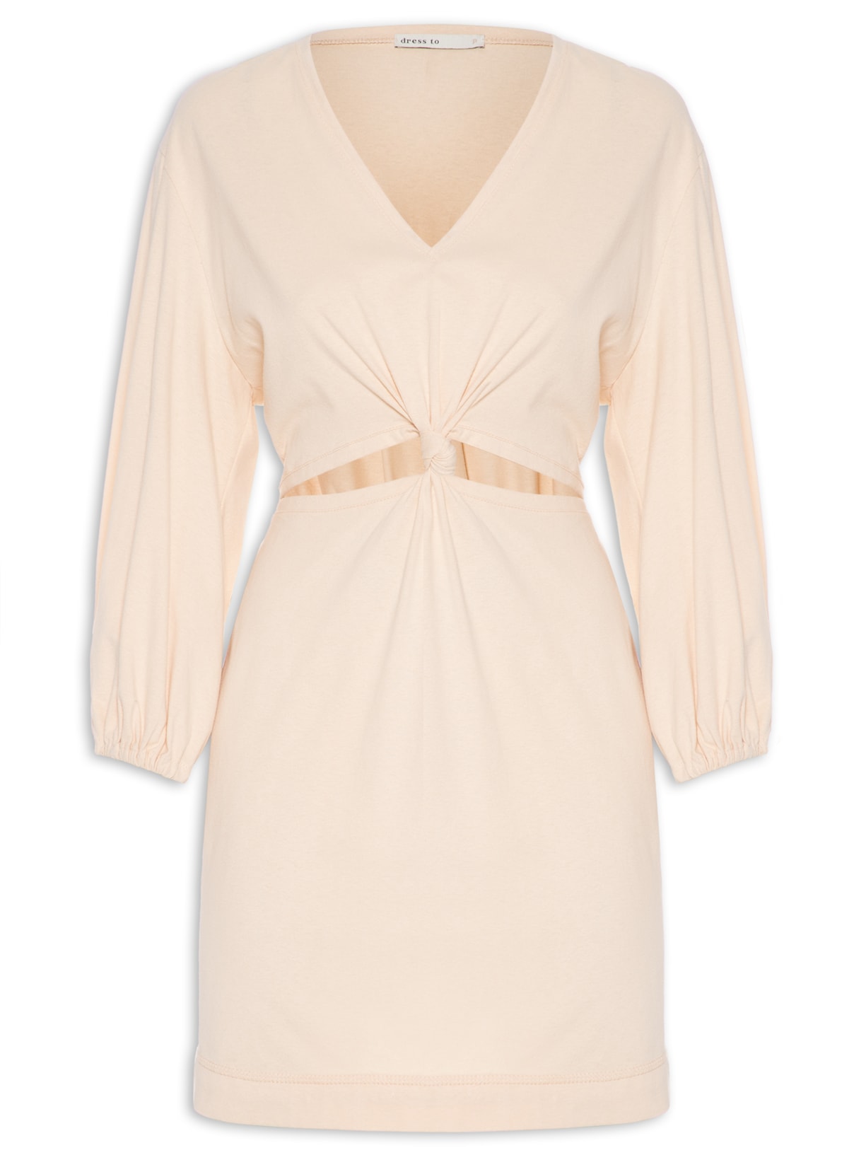 Vestido Curto Nó Frente - Bege