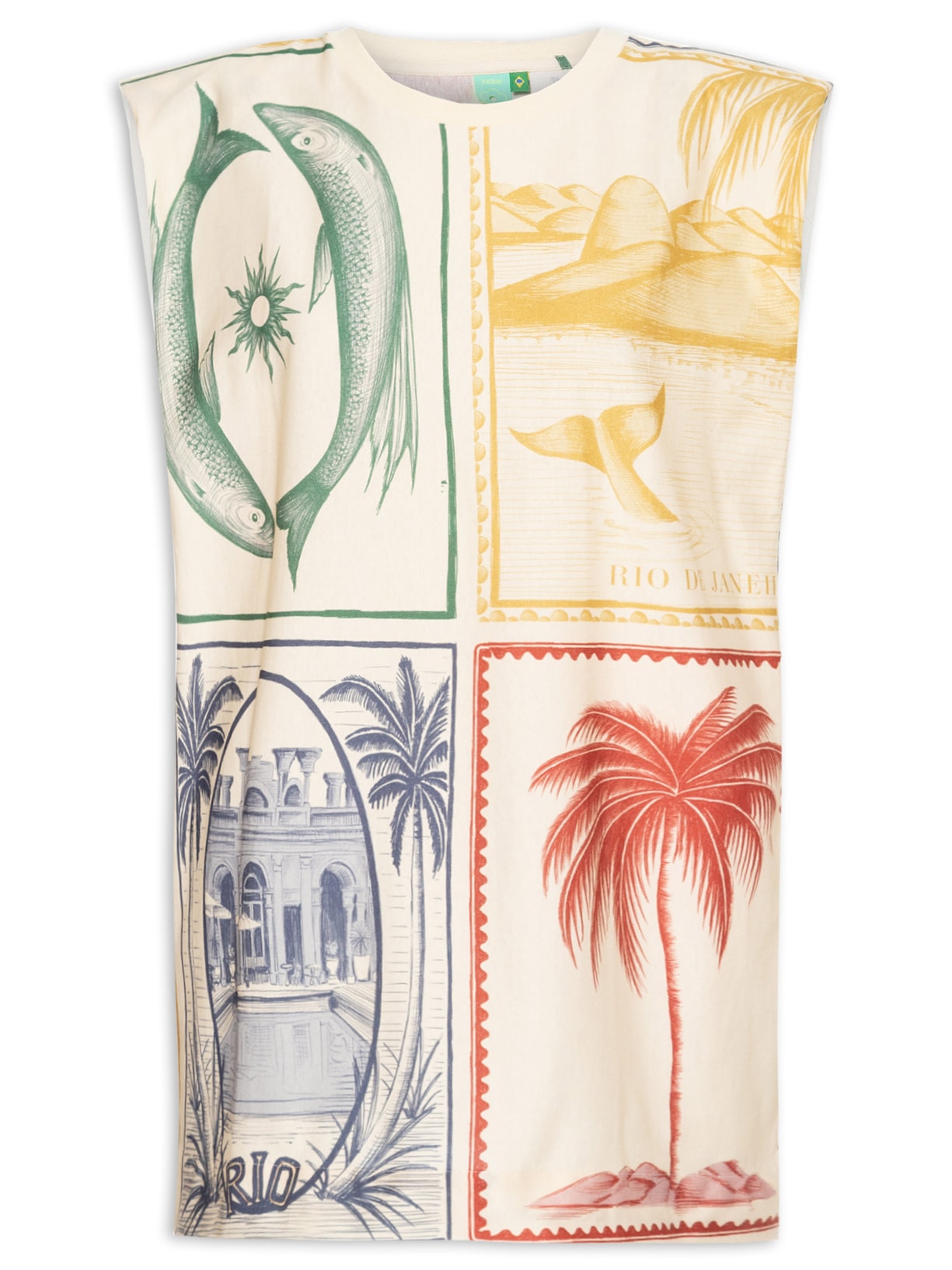 Vestido Curto Ombreira Brasil Vintage - Bege