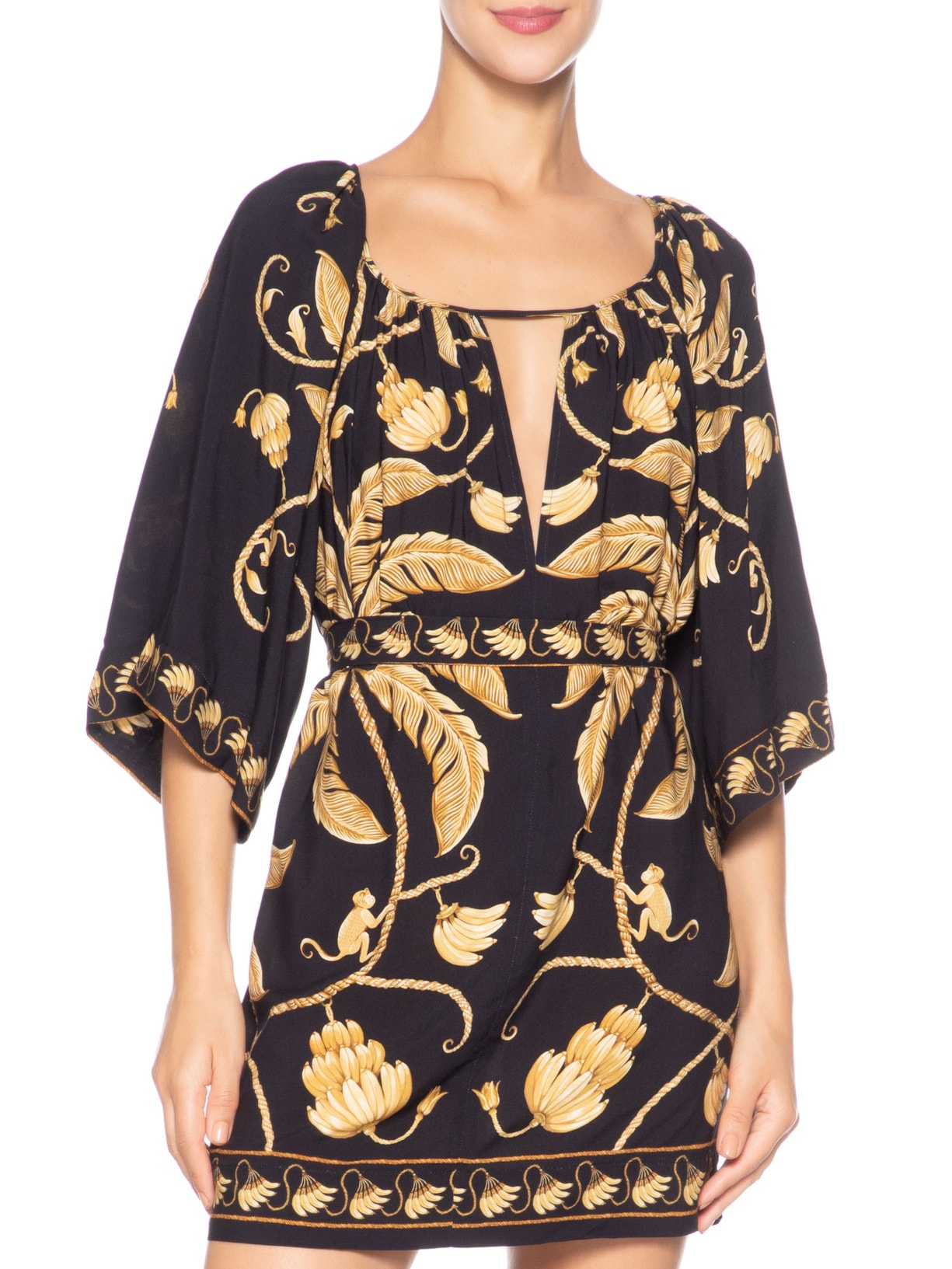 Vestido Curto Ourinho Tropical Preto Farm