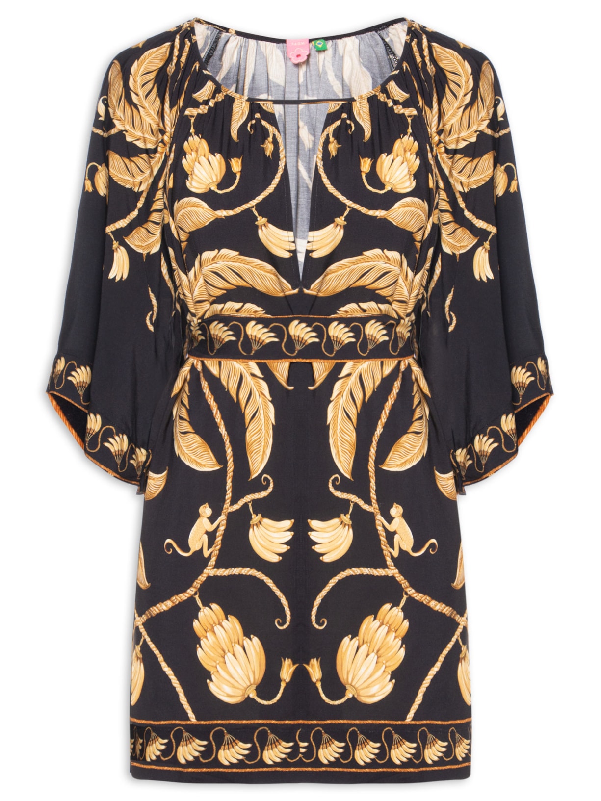 Vestido Curto Ourinho Tropical Preto Farm