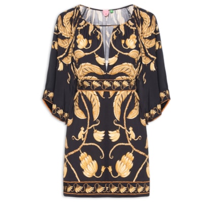 Vestido Curto Ourinho Tropical - Preto