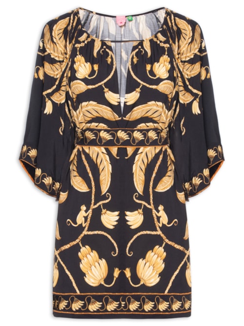 Vestido Curto Ourinho Tropical - Preto