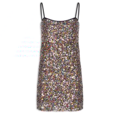 Vestido Curto Paetê Color - Preto