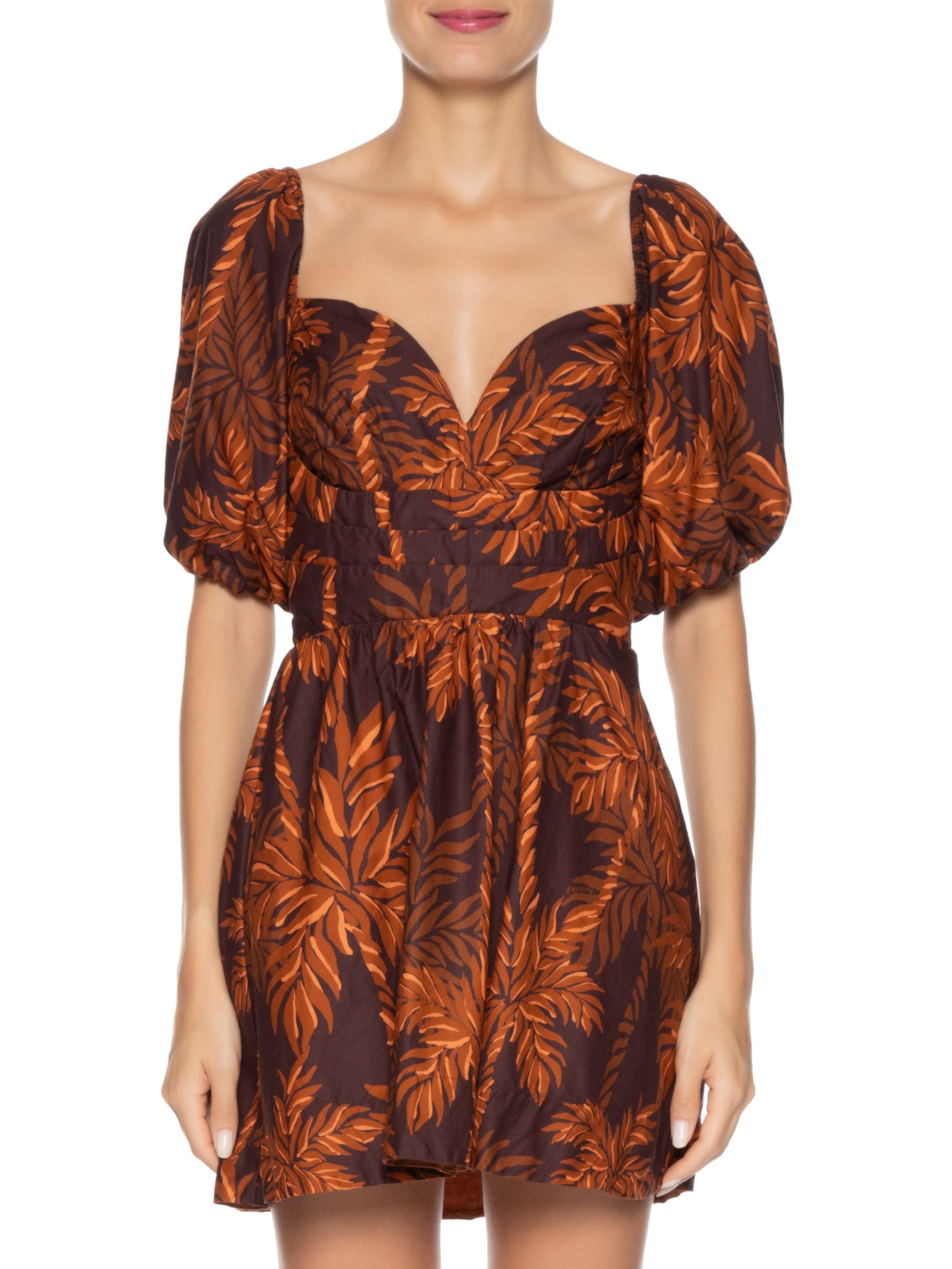 Vestido Curto Palmeiras Marrom Farm