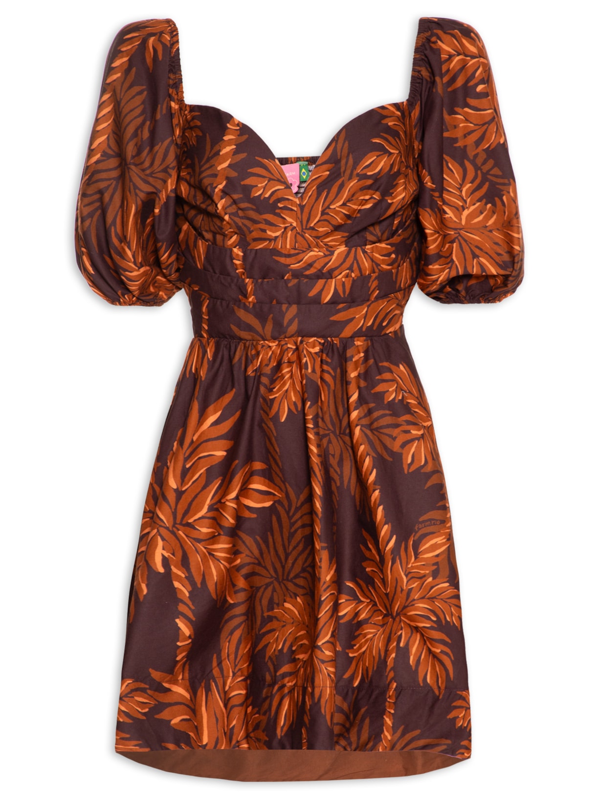Vestido Curto Palmeiras Marrom Farm