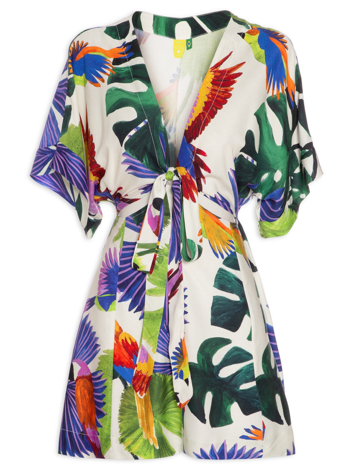 Vestido Curto Pássaros Pintados - Branco