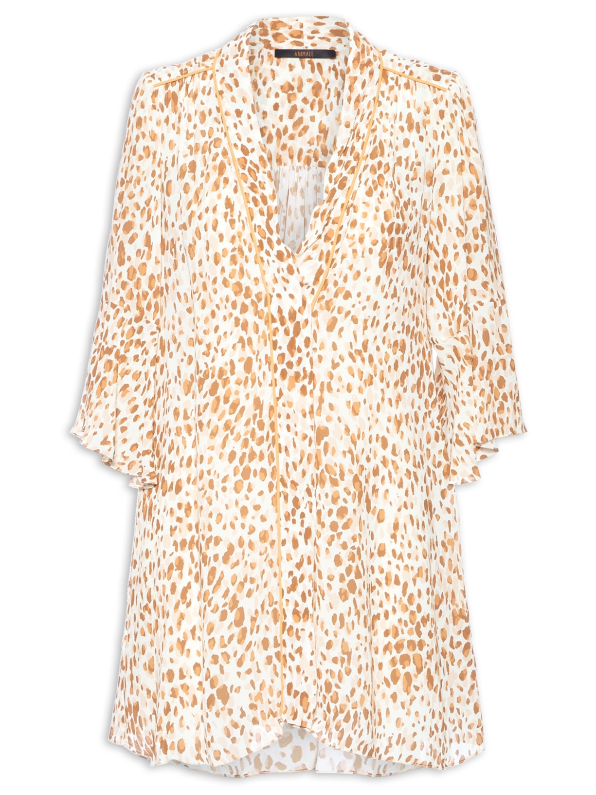 Vestido Curto Pate Dobrada Onça - Bege