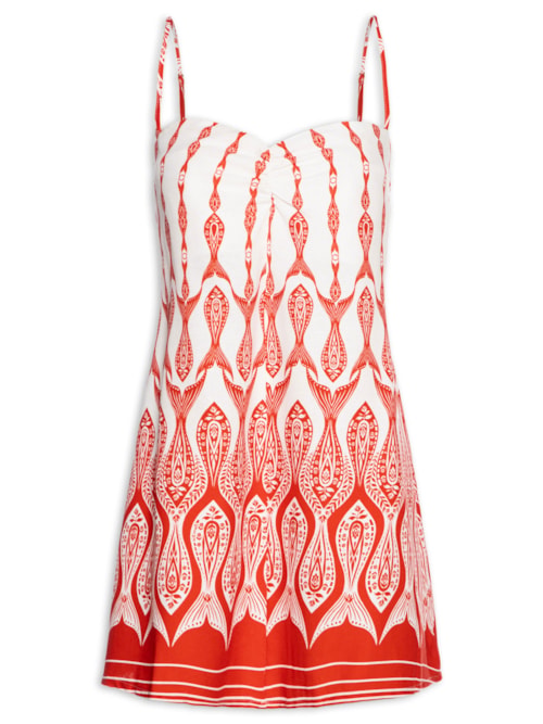 Vestido Curto Peixe Correnteza - Vermelho