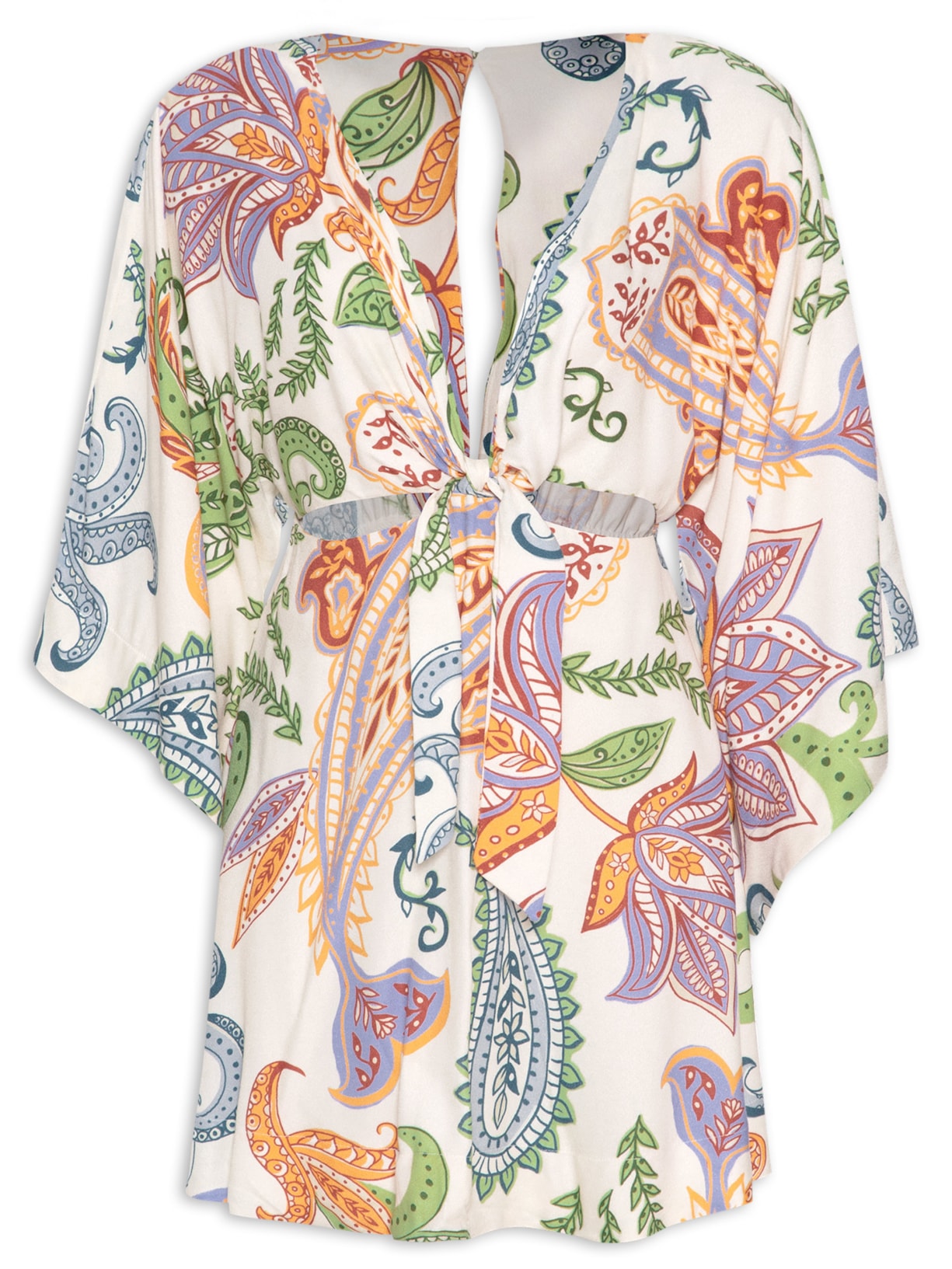 Vestido Curto Peixe Paisley - Off White