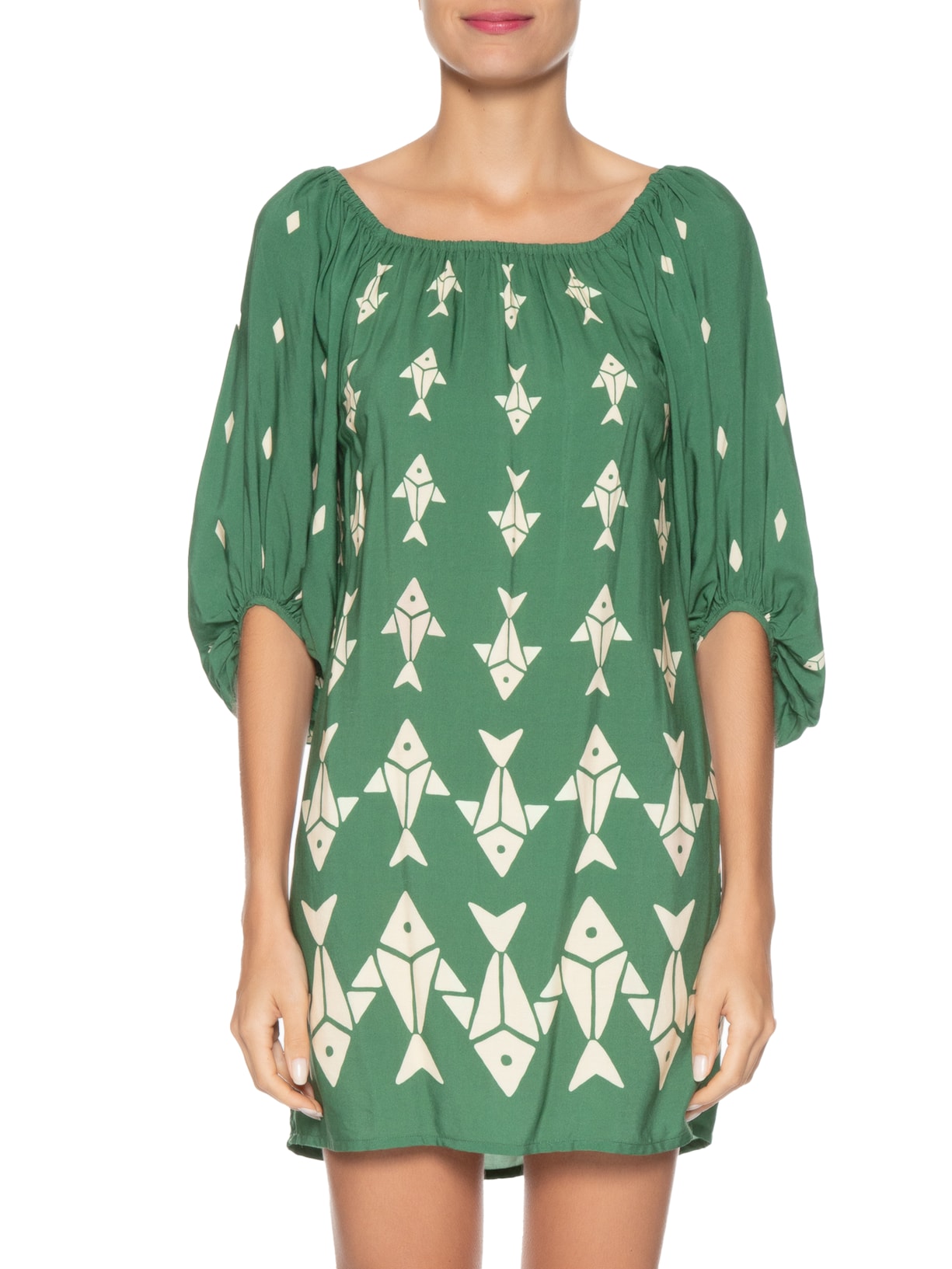 Vestido Curto Peixinhos Verde Farm