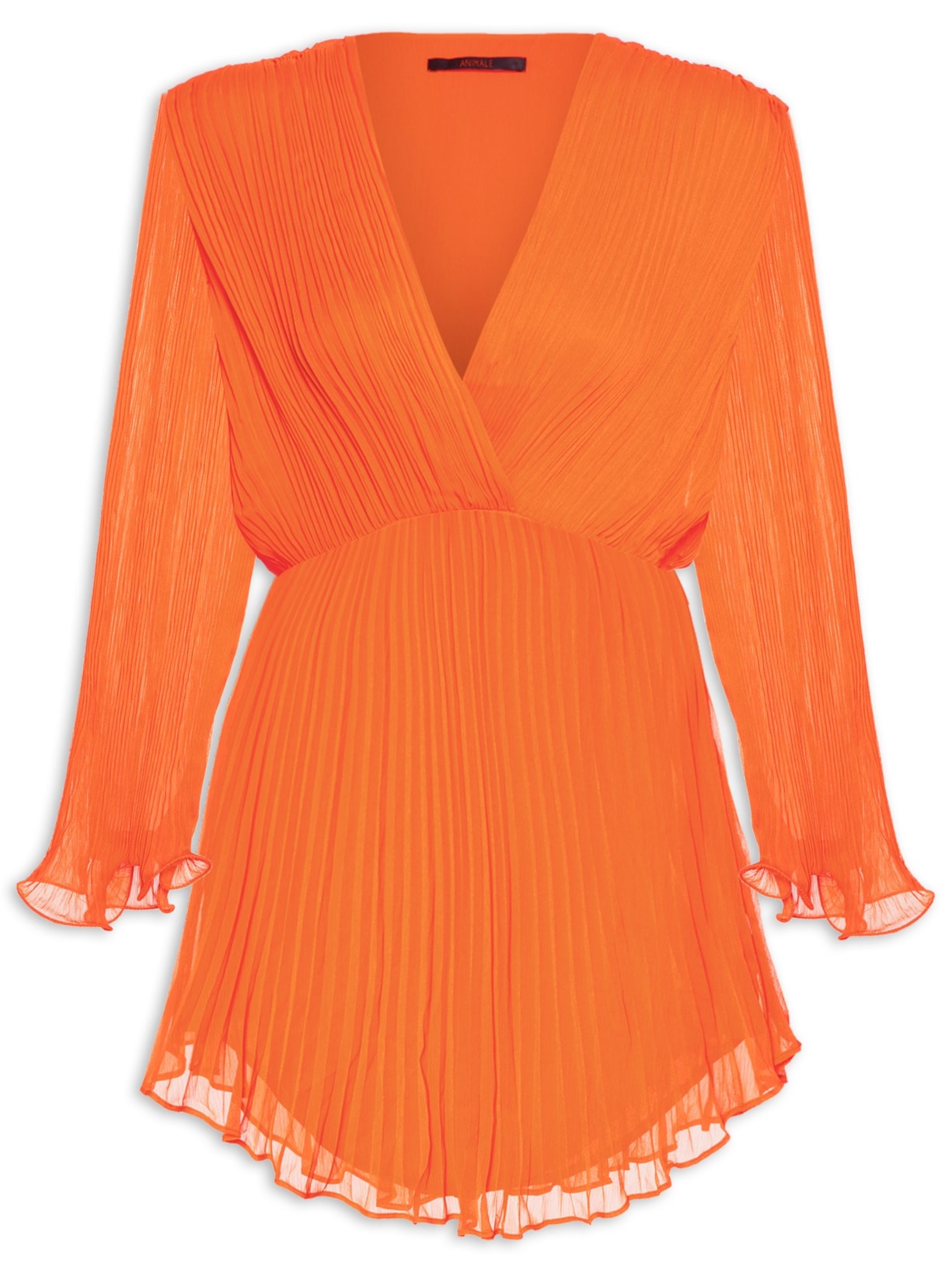 Vestido Curto Plissado Flor - Laranja