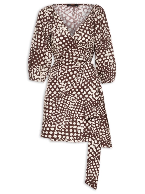 Vestido Curto Pois Vitral - Marrom