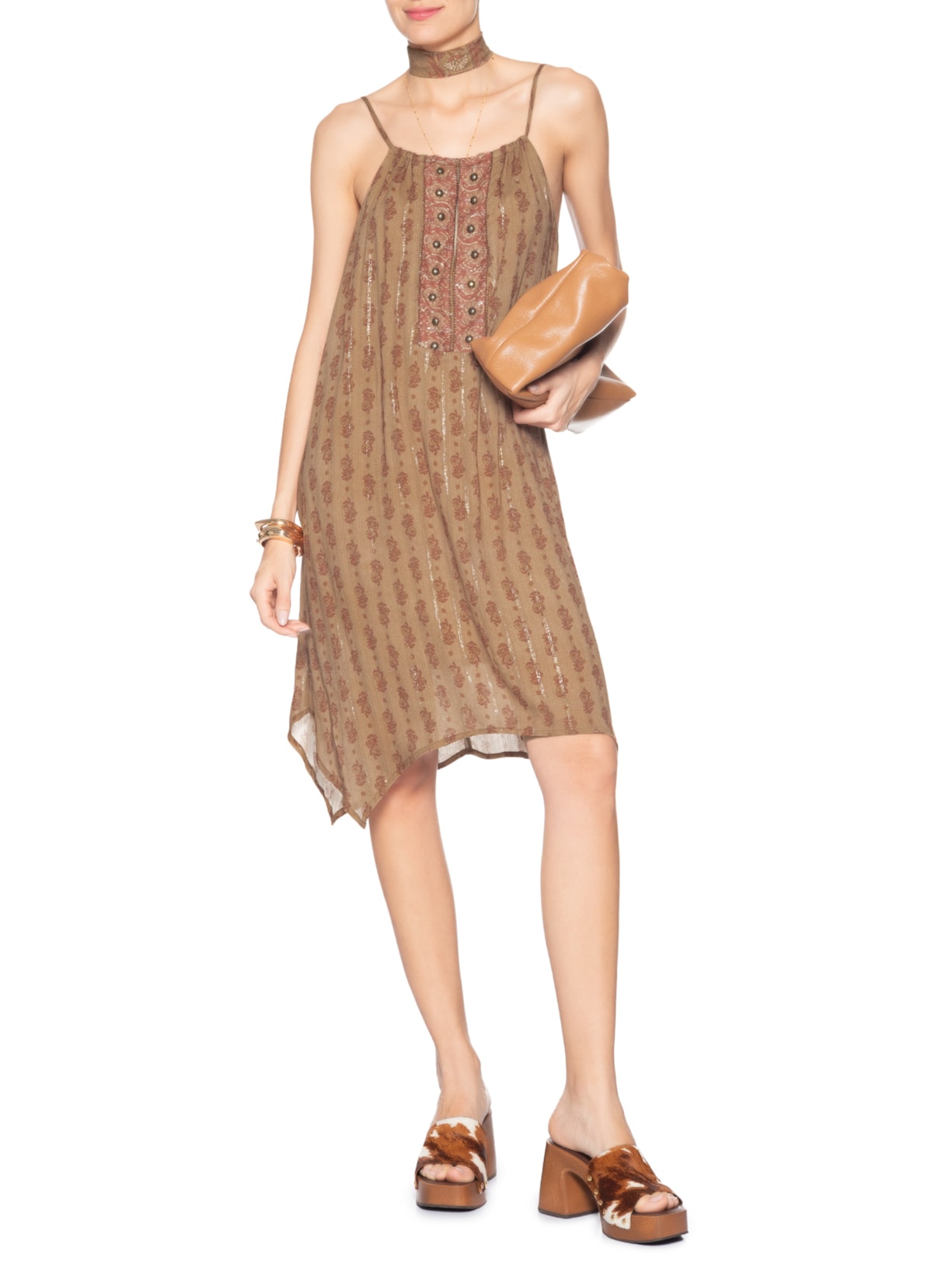 Vestido Curto Pontas Estampa Lírio Rosa Maria Filó