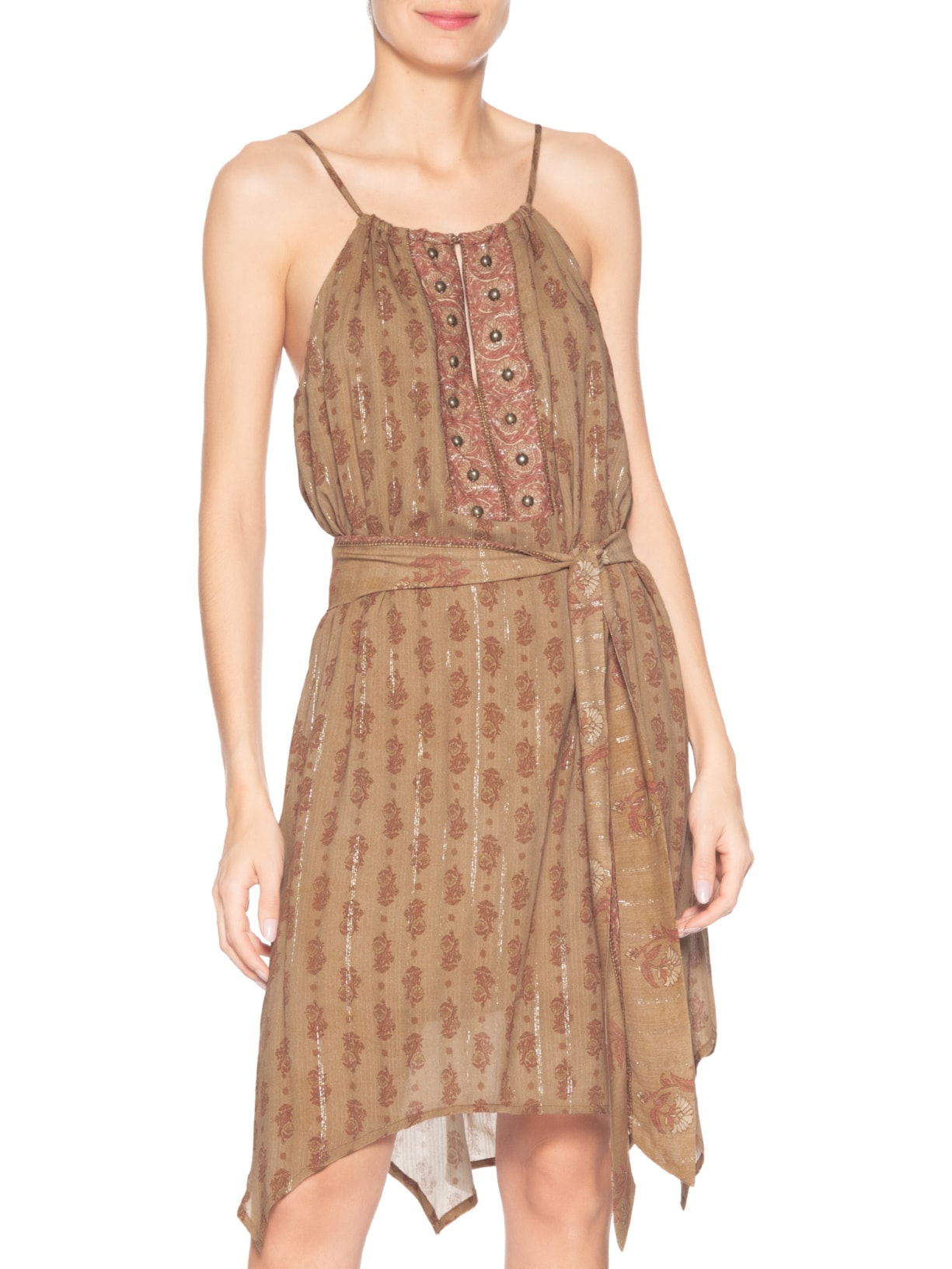 Vestido Curto Pontas Estampa Lírio Rosa Maria Filó