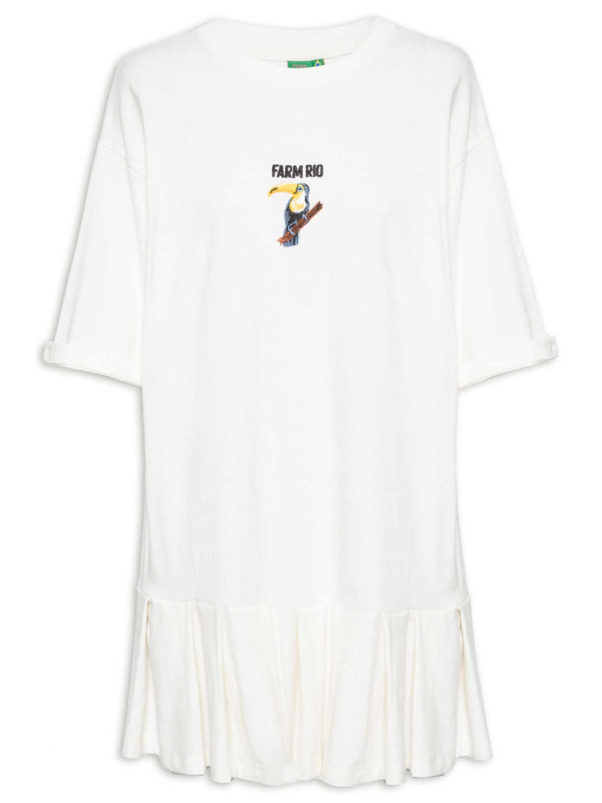 Vestido Curto Pregas Bordado - Off White