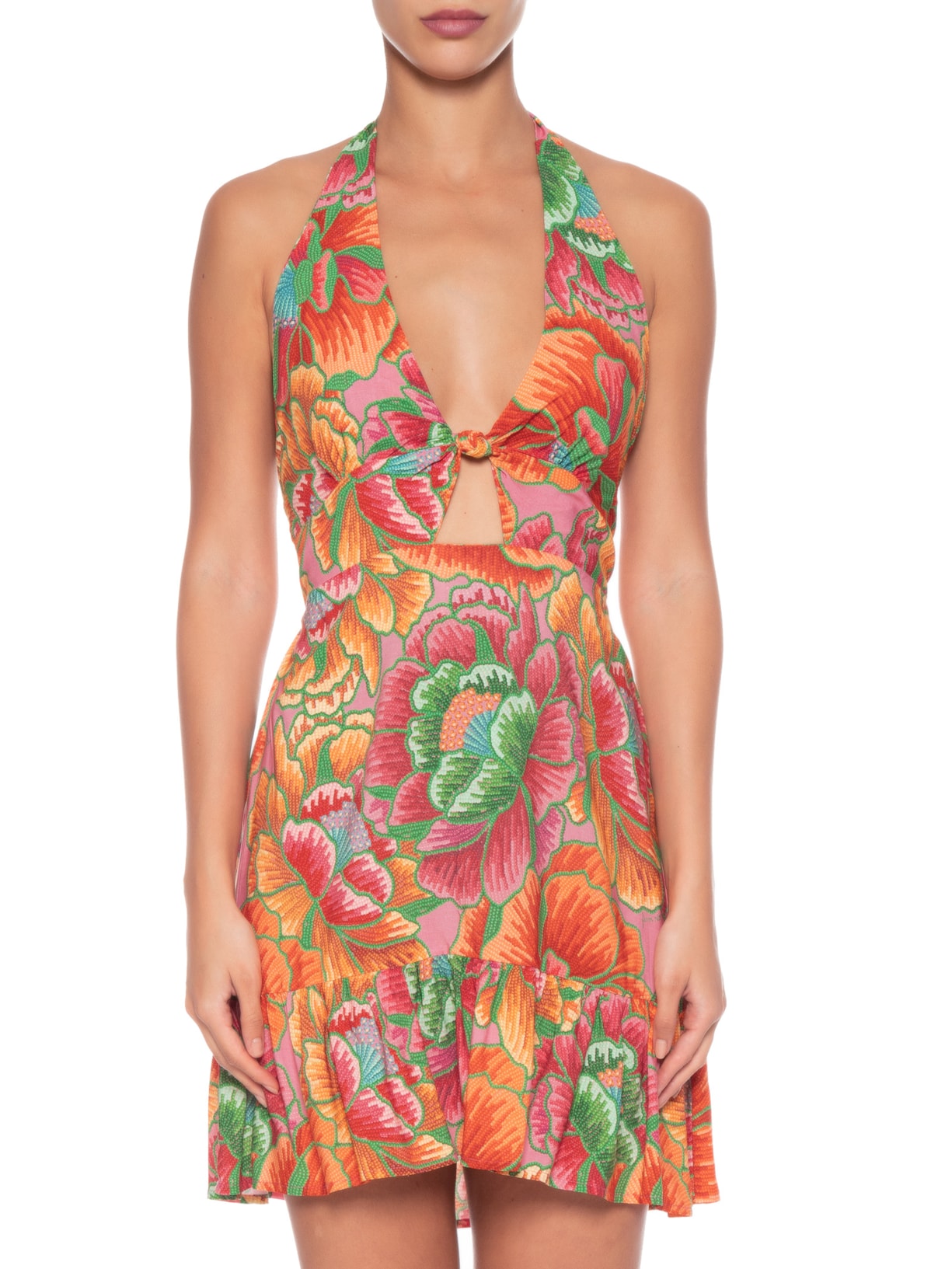 Vestido Curto Primavera Artesanal Laranja Farm