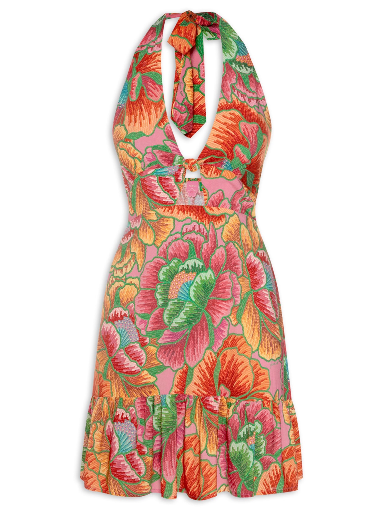 Vestido Curto Primavera Artesanal Laranja Farm
