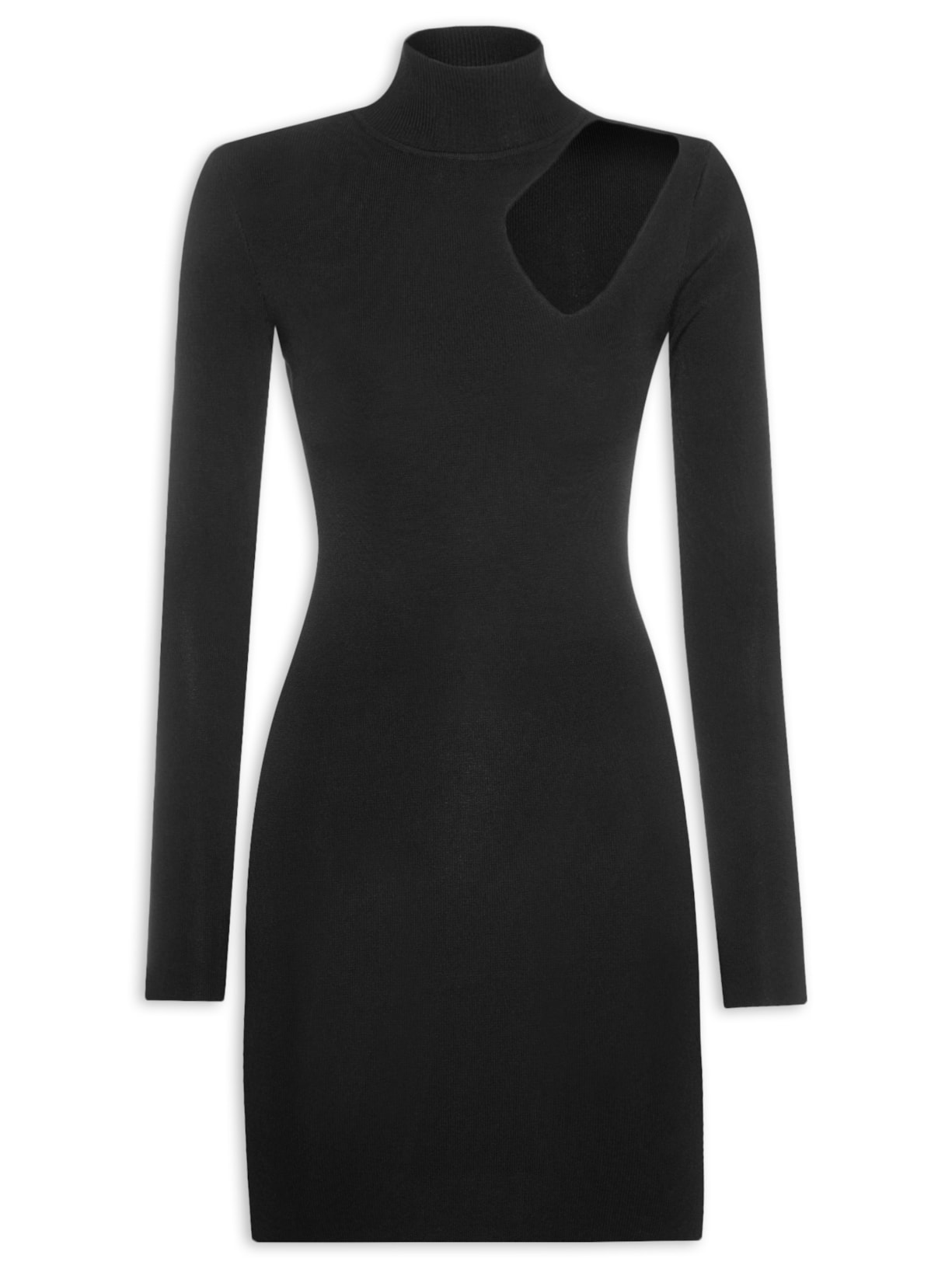 Vestido Curto Recorte Ombro Tricot - Preto