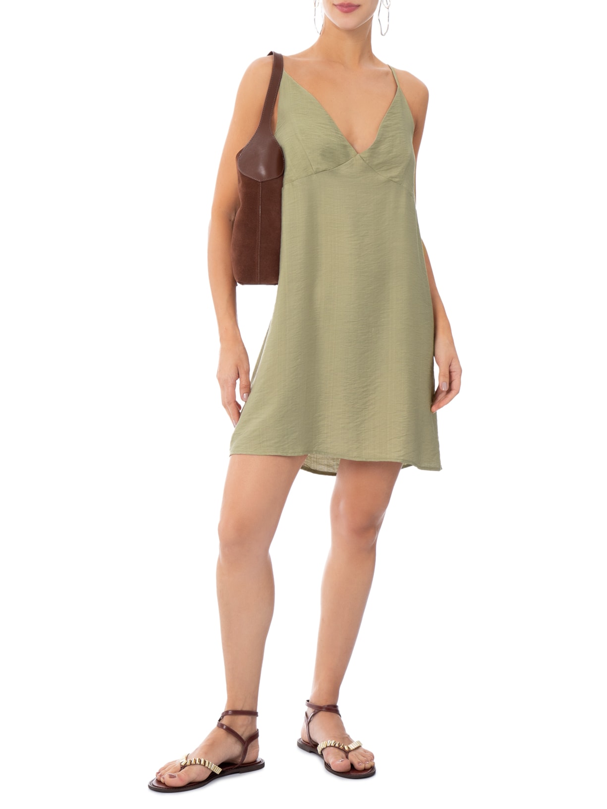 Vestido Curto Reto Decote em V Verde Market 33
