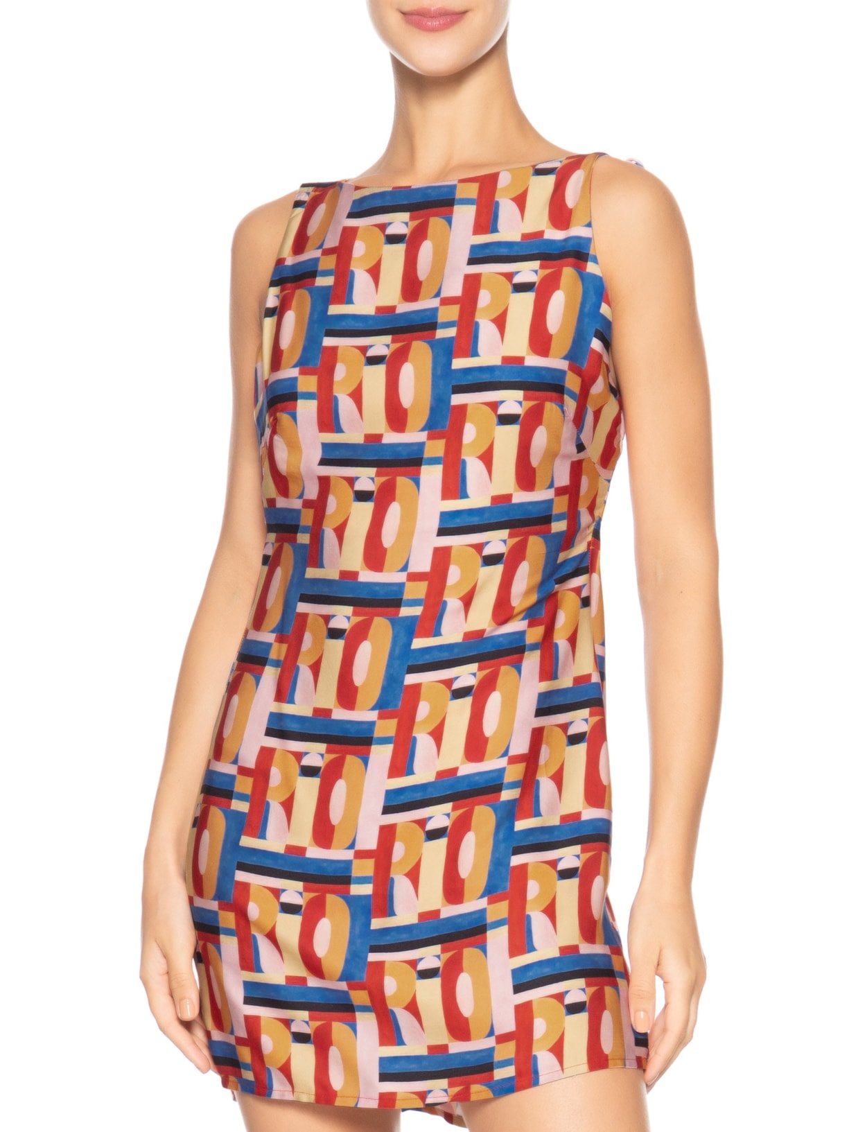 Vestido Curto Rio Gráfico Rosa Farm