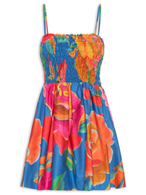 Vestido Curto Rosas Pintadas - Azul
