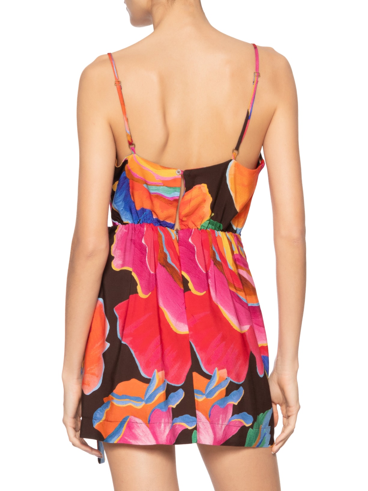 Vestido Curto Rosas Pintadas Marrom Farm