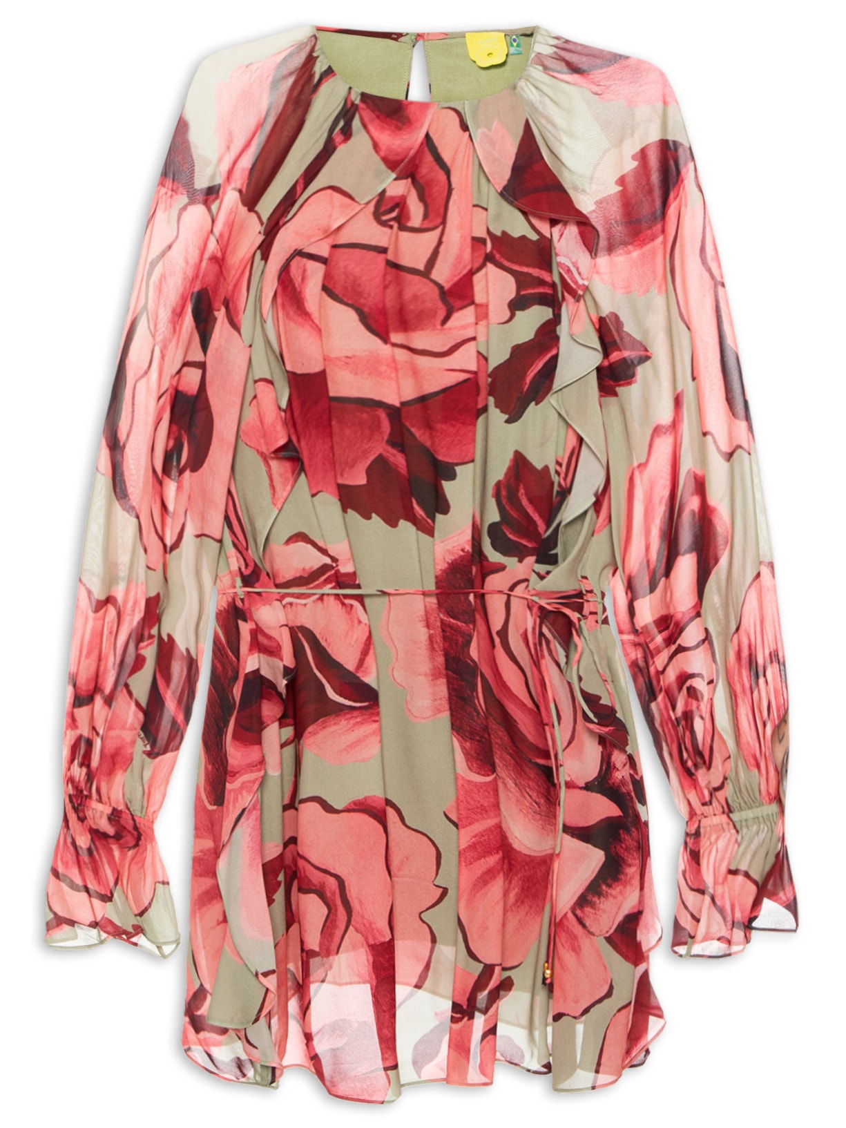 Vestido Curto Rosas Pintadas - Verde