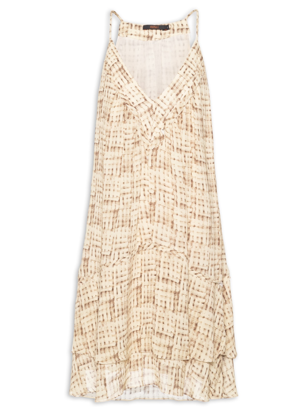 Vestido Curto Saia Camadas Textura Trama - Bege