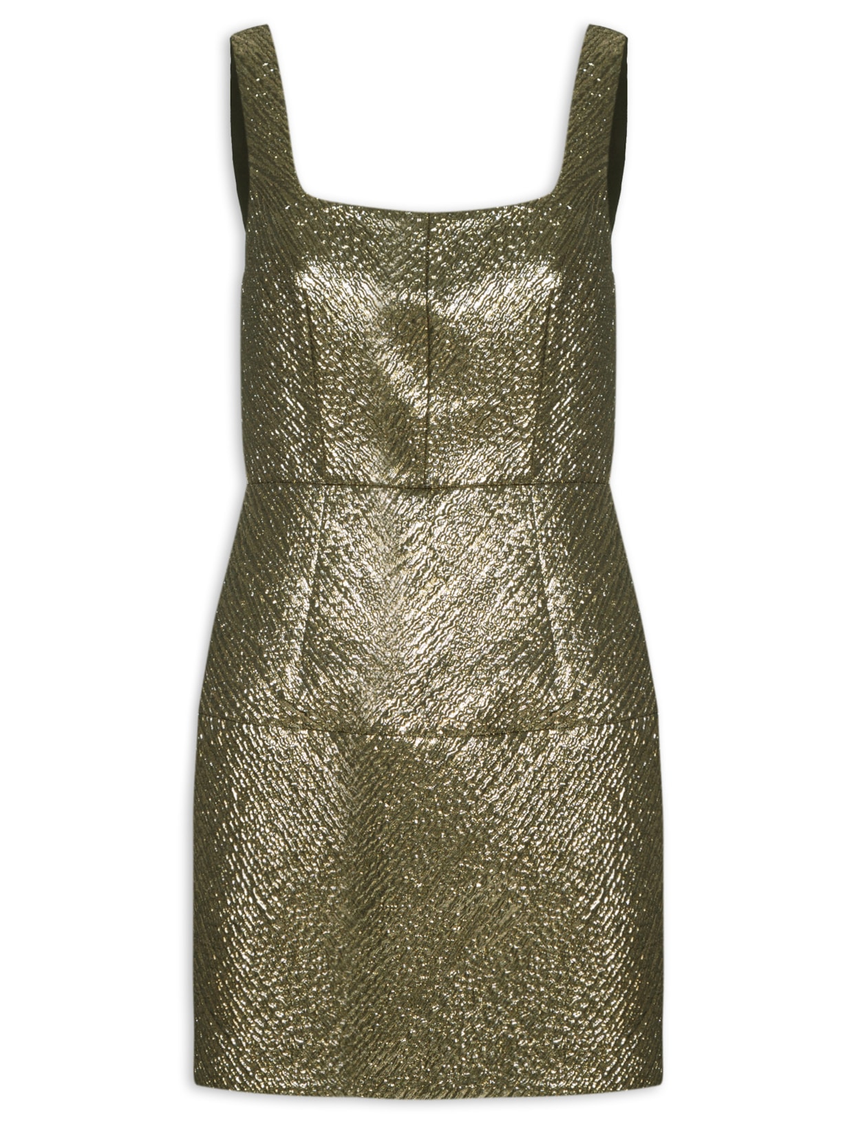 Vestido Curto Saia Tulipa Textura Metalizada - Dourado