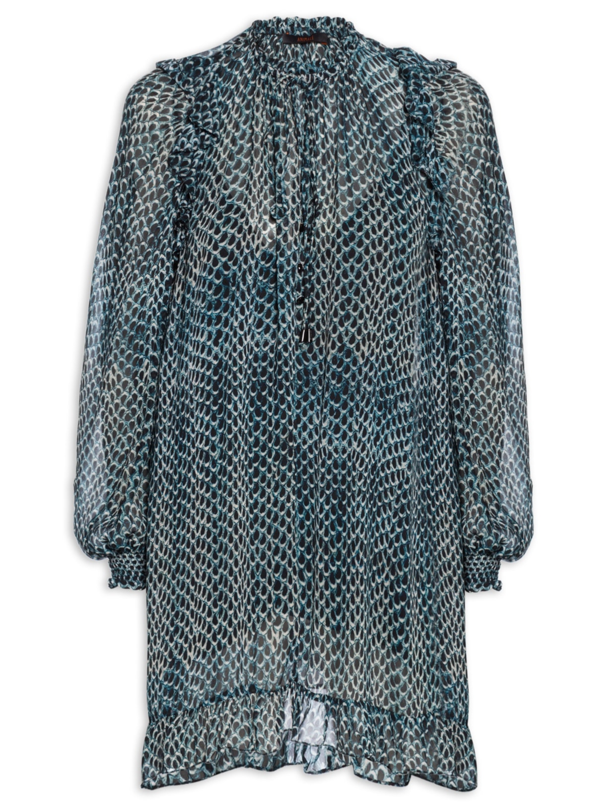 Vestido Curto Sara Textura Snake - Azul