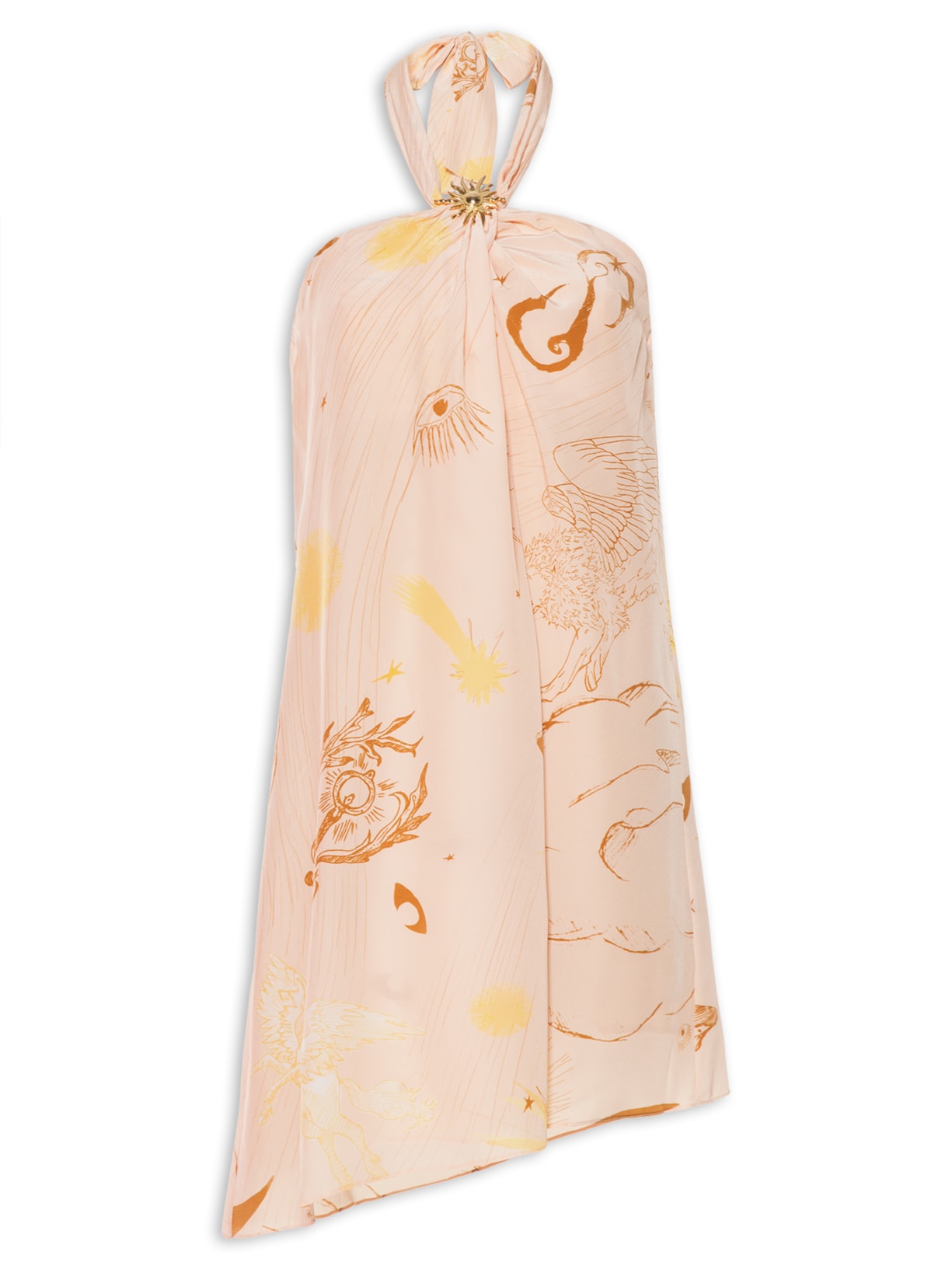 Vestido Curto Seda Abstrato Mistico - Rosa