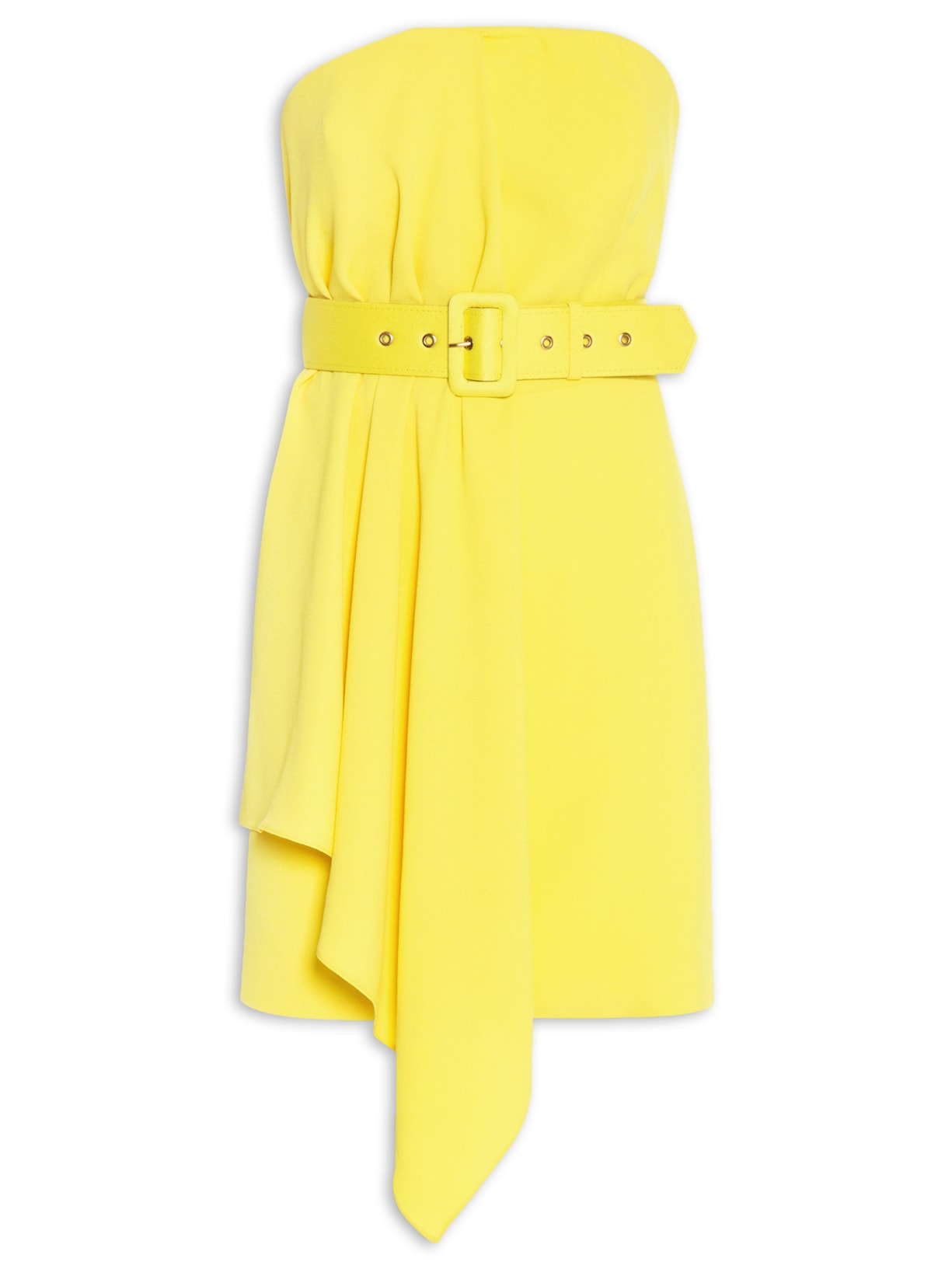 Vestido Curto Sem Alça Com Tecido Aplicado - Amarelo