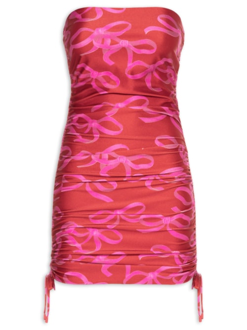Vestido Curto Sem Alça Laços - Vermelho