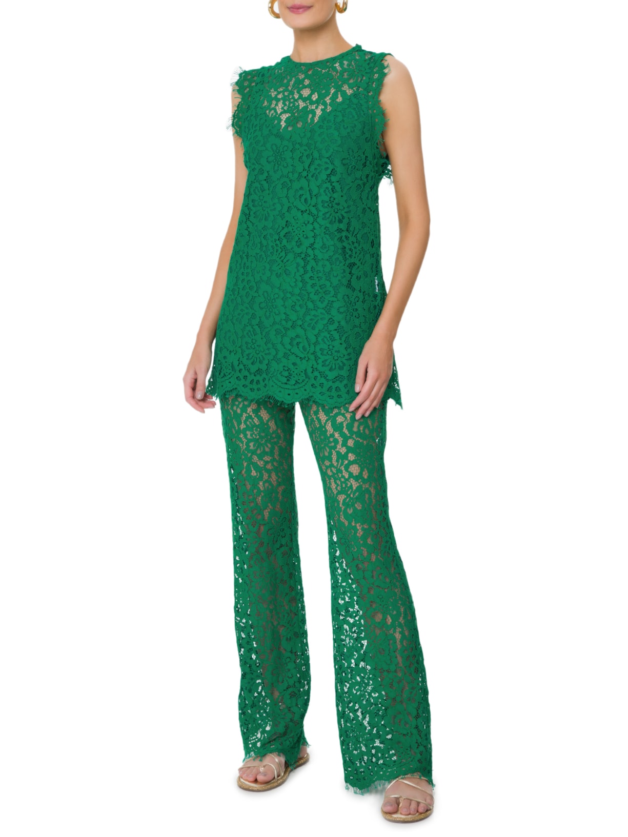 Vestido Curto Sem Manga De Renda Verde Animale