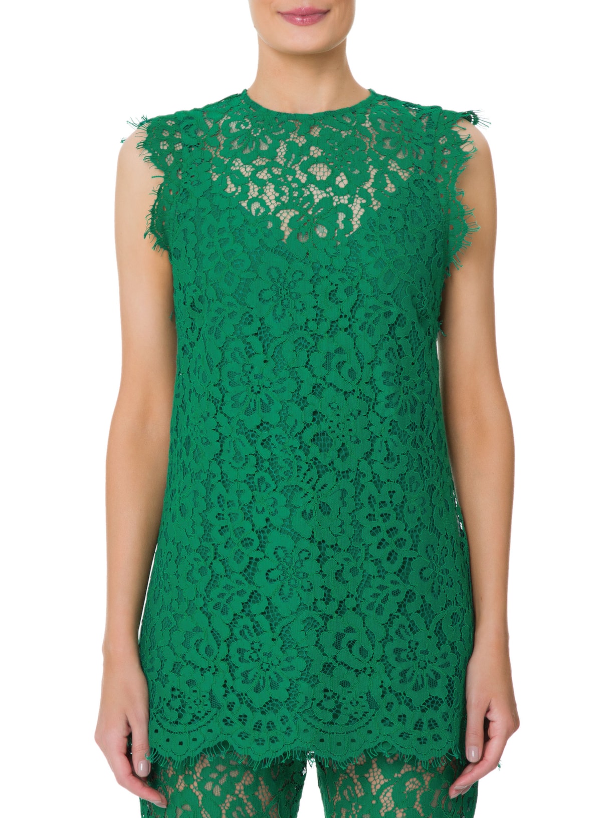 Vestido Curto Sem Manga De Renda Verde Animale