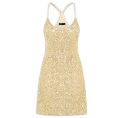 Vestido Curto Sem Manga Em Paetê - Dourado