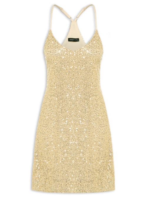 Vestido Curto Sem Manga Em Paetê - Dourado