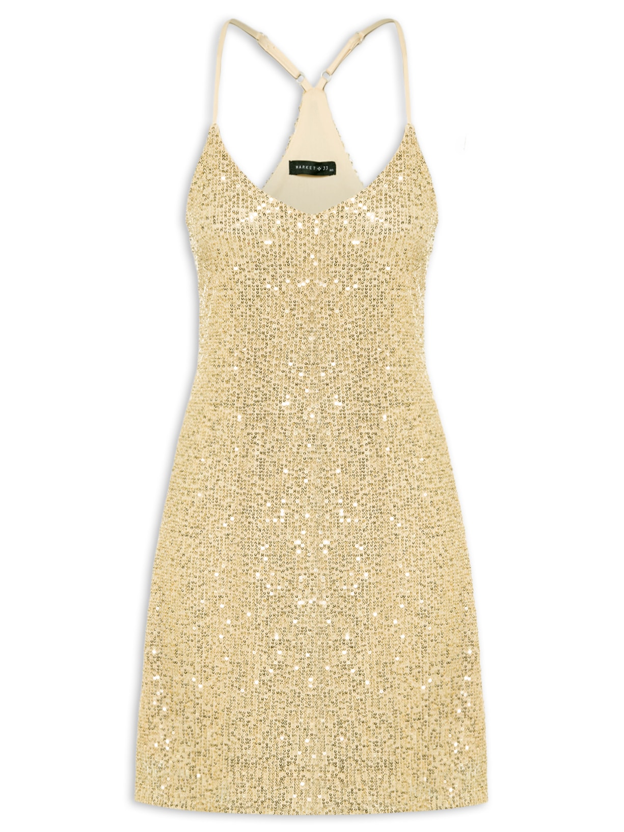 Vestido Curto Sem Manga Em Paetê - Dourado